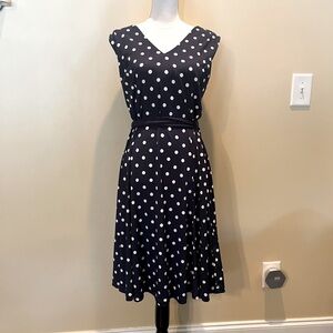 Charlie Page Navy & White Polka Dot V-Line dress